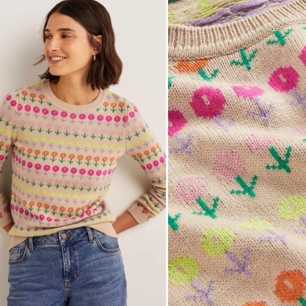 Floral Patterned Beige Sweater